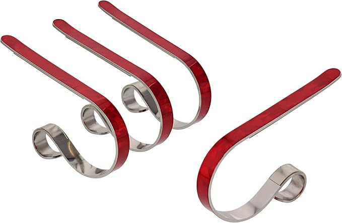 Haute Decor The Original MantleClip Stocking Holder - 4 Pack (Prismatic Red) - Hang Christmas Stockings Safely and Securely from Mantels Up to 3 Inches Thick