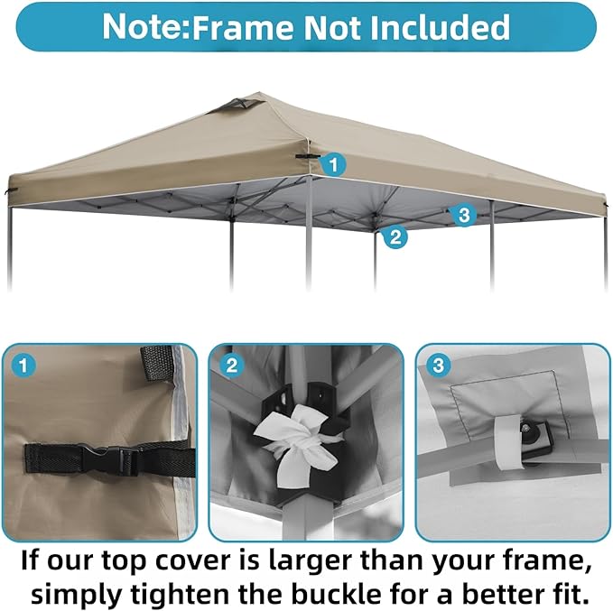 10x20 Canopy Replacement Top Cover with Air Vents for ez up Pop up Canopy Gazebo Tent, with Adjustable Strap, Waterproof & Anti-UV for Outdoor Shade (Top Only, Frame Not Included) (Tan)