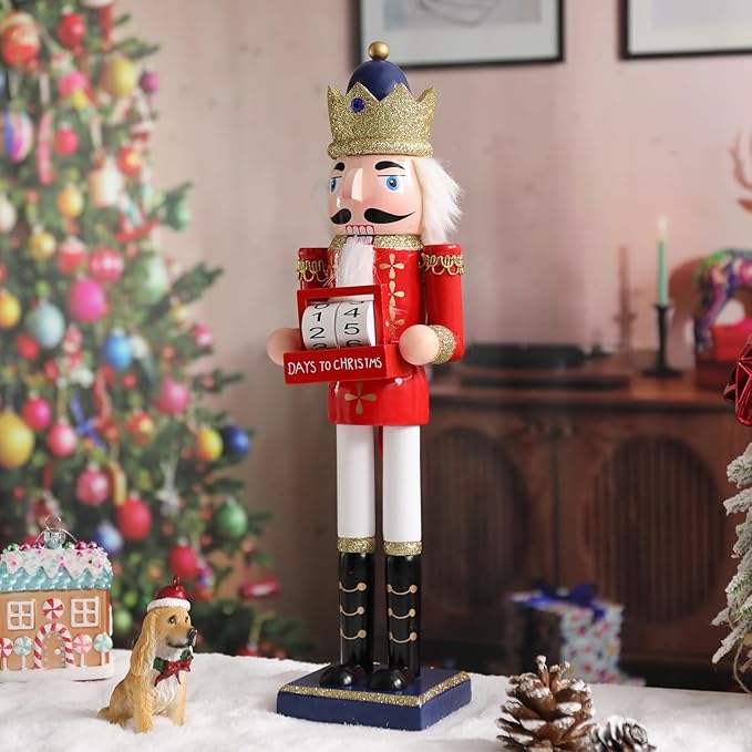 Christmas Nutcracker Decorations Nutcracker Figure 15 Inch Wooden Nutcrackers Collectible Ornament Nutcracker Soldier for Table Desktop Home Christmas Decor Xmas Indoor Decor Countdown