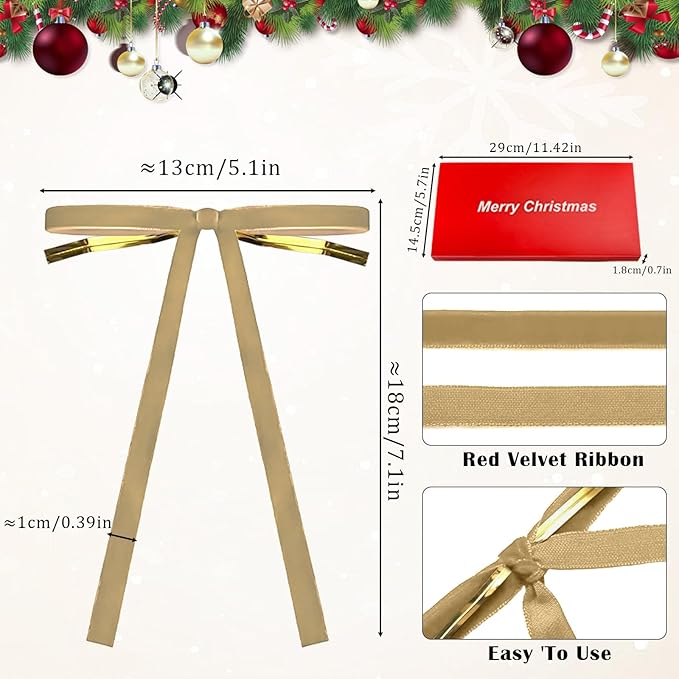 24 Pcs Velvet Bows for Christmas Tree Ribbon Bows for Home Tree Garland Wreath Indoor Rustic Crafts Gift Xmas Decorations Holiday Wedding Outdoor (Khaki)