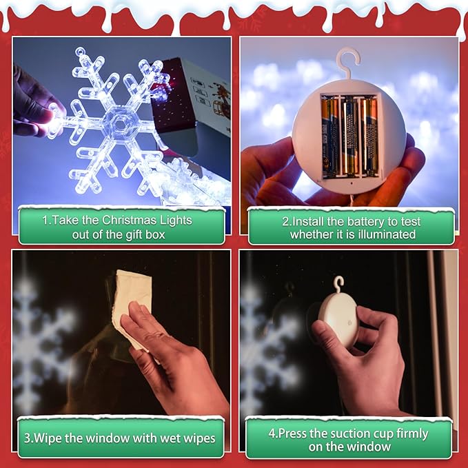 3Pack Christmas Window Lights Decorations with Timer, Battery Powered Christmas Hanging White Lighted Snowflake Shaped LED Sucker for Xmas Lamp Tree Fireplace Indoor Decor