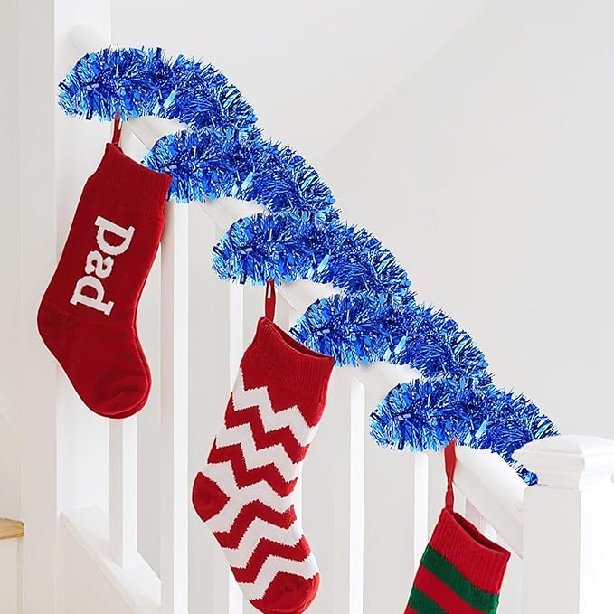 33FT Blue Christmas Tinsel Garland，Metallic Christmas Tree Decoration, Tinsel Garland Decoration for Christmas Decoration, Halloween & Birthday Party, Indoor and Outdoor Activity New Year Parties