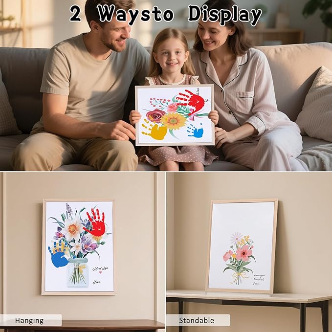 PANIED Mom Birthday Gifts - Flower Bouquet Handprint Art Craft DIY Kit, Unique Birthday Christmas Gifts and Decorations for Grandma(12X16in)