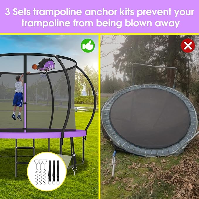 SKYUP 2026 Upgraded 8 10 12 14 15 16 FT 1500lbs Tranpoline for Kids and Adults with Light+Sprinkler+Socks, Recreational Tranpoline with Basketball Hoop, Ladder, ASTM Approved Tranpoline for 7-10 Kids