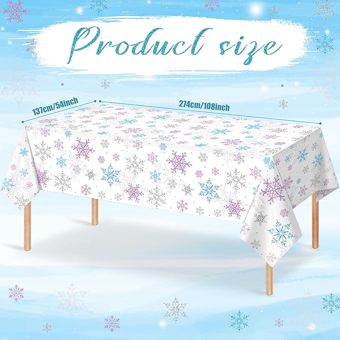 12 Pieces Christmas Snowflake Party Tablecloth Decorations,Plastic Purple and Blue Winter Wonderland Table Cover for Winter Christmas Birthday Holiday Party Decorations and Supplies,54x108 inch