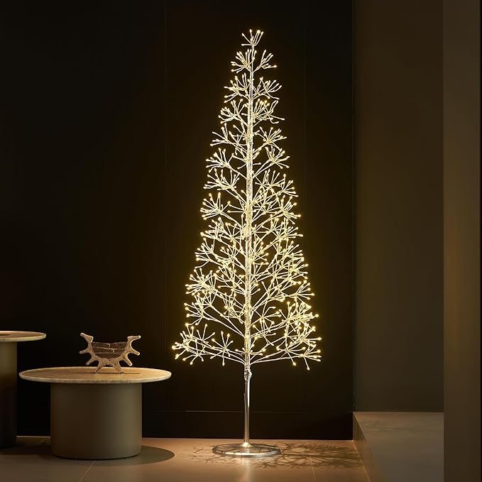 LITBLOOM Lighted Starburst Tree 1280 Heavy Duty LED Lights, Silver Twig Tree with Lights 6FT for Home Fireplace Room Porch Christmas Decoration Inside Outside