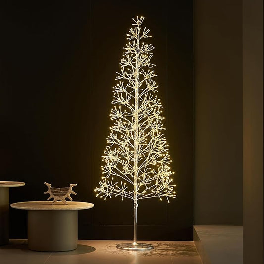 LITBLOOM Lighted Starburst Tree 1280 Heavy Duty LED Lights, Silver Twig Tree with Lights 6FT for Home Fireplace Room Porch Christmas Decoration Inside Outside