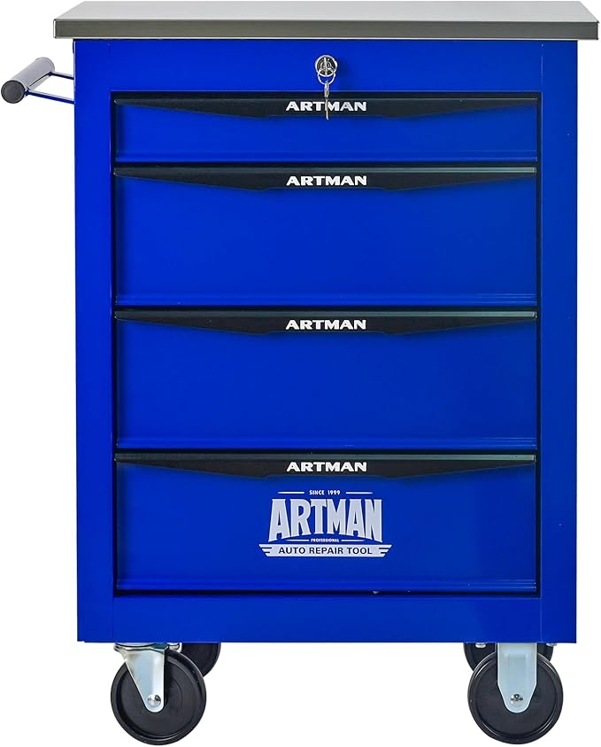 RYH 4/5/6/7 Drawers Rolling Tool Chest -Heavy Duty Mobile Metal Tool Box with Locking Wheels, with Stainless Steel Worktop, Garage Tool Storage Cabinet (Blue, 4-Drawers 30.7 H¡¿22.2 W)