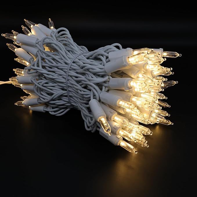 100-Count Warm White LED Christmas String Lights, 35 Ft White Wire, UL Certified Connectable, Mini Xmas Lights Outdoor or Indoor