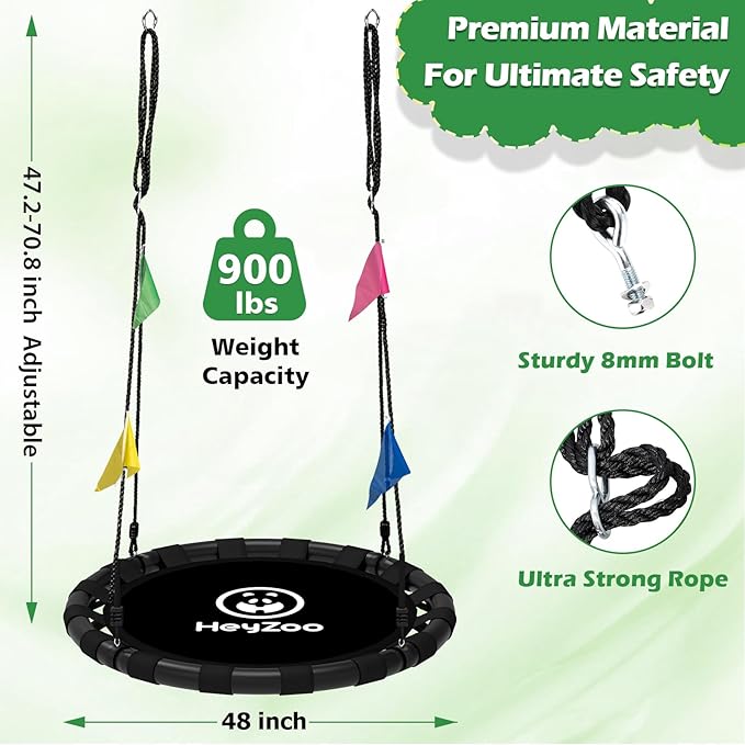 Saucer Swing, 48 Inch Larger Swing Sets for Backyard and Outdoor Playground, 900lbs Weight Capacity, with 360 Degree Swivel, Gifts for Kids and Family, Black
