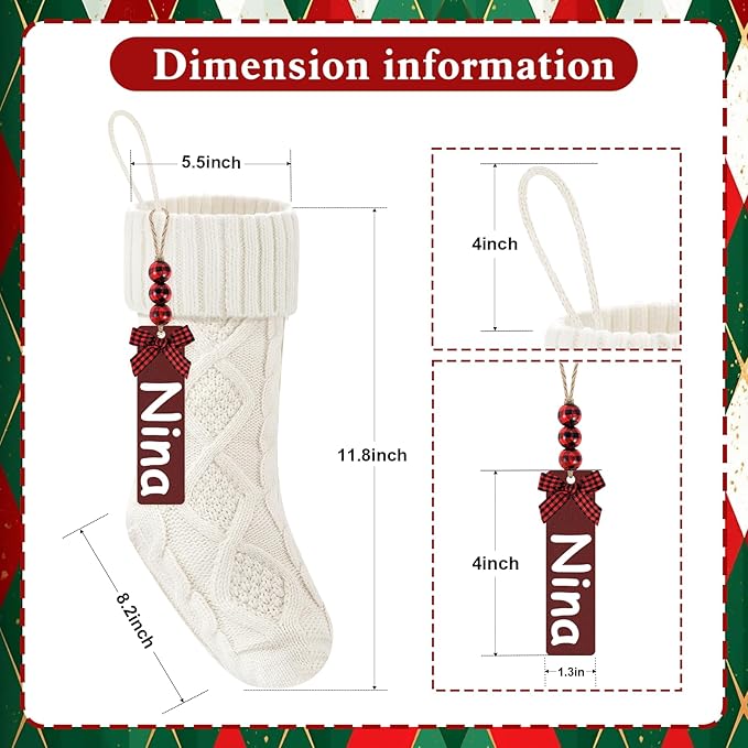 Christmas Stockings 18 Inches,Long Knitted Stocking with Name Tags, Christmas Decoration Hanging Stockings Fireplace Xmas Tree Ornaments for Home Family