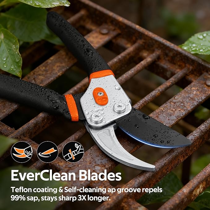 Bypass Pruning Shears for Gardening, 8.5" Professional Hand Pruners, Garden Clippers Heavy Duty Pruning Scissors for Trimming Plant Flower Branch, 【SK5 Steel Blade】【Ergonomic】【Built-in Spring】