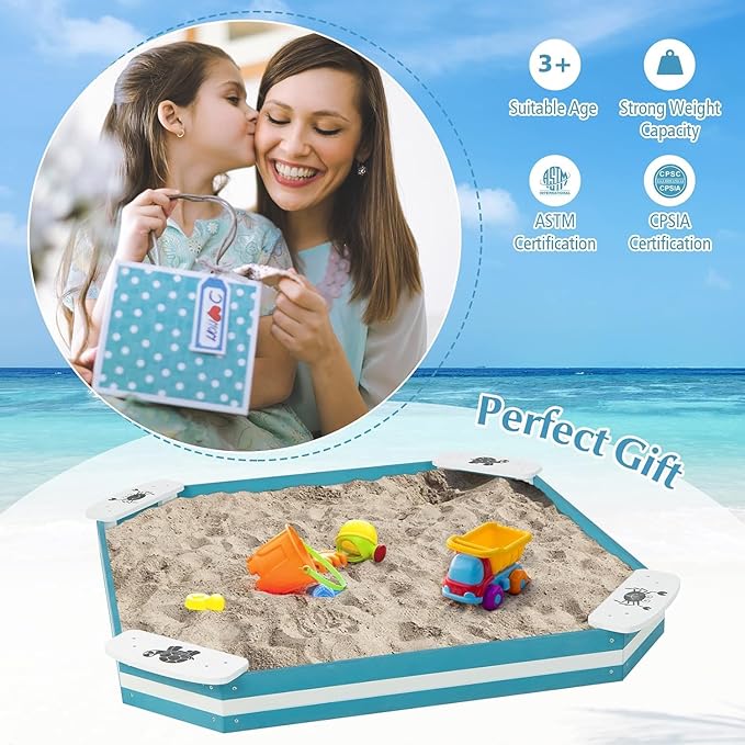 Costzon Sandbox, 49.5¡± x 49.5¡± Cedar Wood Sand Pit w/ 4 Built-in Corner Seating for Children Outdoor Play in Backyard Lawn Garden Beach, Sand Box for Kids