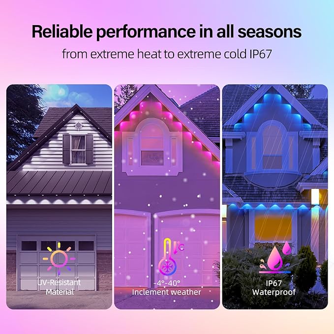 Permanent Outdoor RGB Lights with IP67 Waterproof, Smart Outdoor String Lights Remote Control, Eaves Lights with App, Daily and Accent Lighting for Halloween,Christmas Decor (100ft)