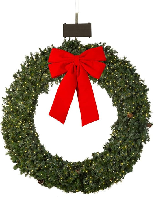 Solar Extra Large Christmas Wreath 60inch 400 LED Pre-Lit Led Artificial Wreath Outdoor Store Christmas Decorations Lighted Christmas Wreath for Home Wall Decor Party Decorations(6001)