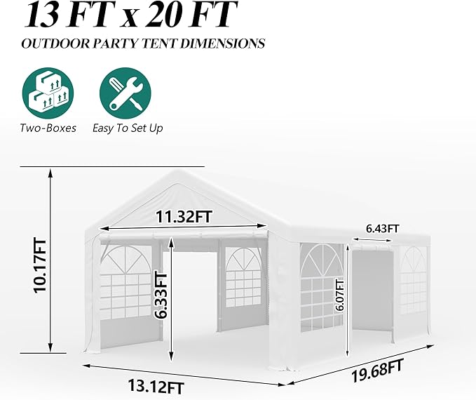 GARTOO 13' x 20' Canopy Party Tent & Carport - Heavy Duty Outdoor Wedding Gazebo with 4 Sand Bags, Event Shelter Canopy for Outdoor Event, Wedding, Birthday Party