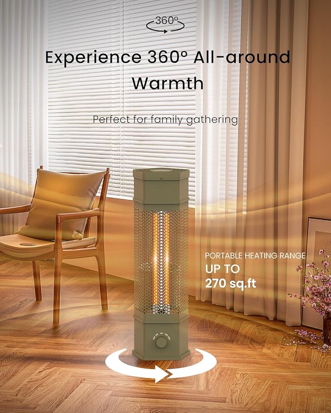 Electric Patio Heater Outdoor Indoor Use, 360¡ÆAll-round Heating, 1500W Infrared Tower Heater, Tip-Over & Overheat Protection Portable Space Heater for Large Room, Backyard, Home