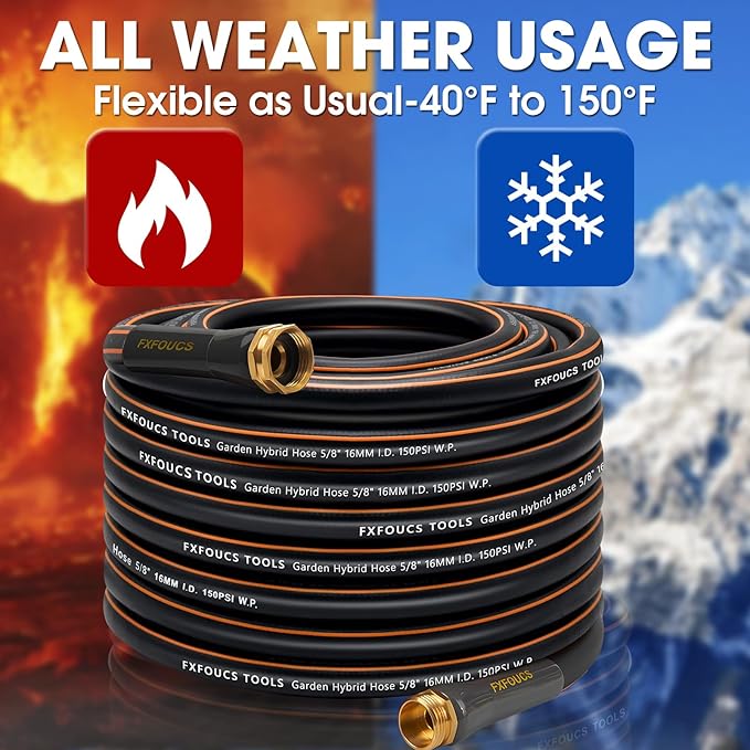 Heavy Duty Garden Hose ? 5/8 Inch Flexible, Lightweight Hybrid Hose with 600 PSI Burst Pressure, Swivel Handle, and Durable Copper Male/Female Fittings (Black, 100FT)