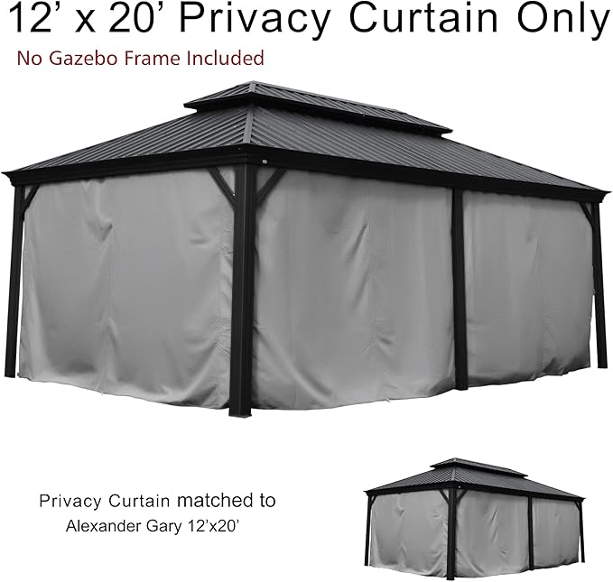 Kozyard Privacy Curtain Outdoor Waterproof Sidewall for Hardtop Gazebo, OEM Replacement for Patio Curtains - Alexander, Caesar, Rosana and Apollo Model (12ft x 20ft, Gray)