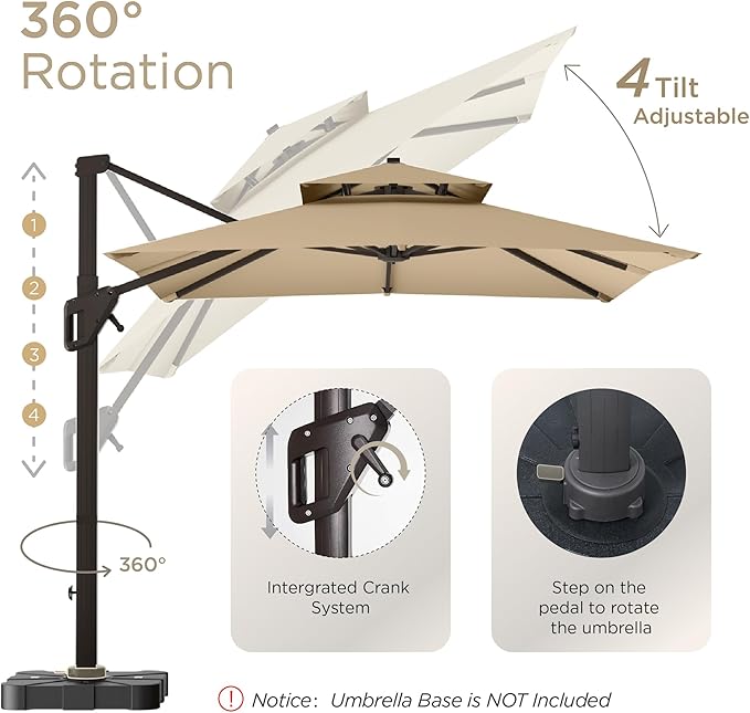 10' X 13' Patio Umbrella Outdoor Large Rectangle Offset Cantilever Umbrellas Double Top Heavy Duty Windproof with 360-degree Rotation for Pool Garden Deck, Beige