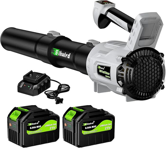 Leaf Blower Cordless,2 x 21V 6.0Ah Battery and Charger, with 680CFM 190MPH Electric Cordless Leaf Blower, 3-Variable Speed & Turbo Mode, Blowers for Lawn Care (5002 E)