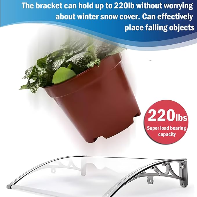 Outdoor Patio Awning Canopy for Doors & Windows - Polycarbonate UV/Rain/Snow Shield with Hollow Sheet Design, Exterior Overhang Cover for Entryway Protection