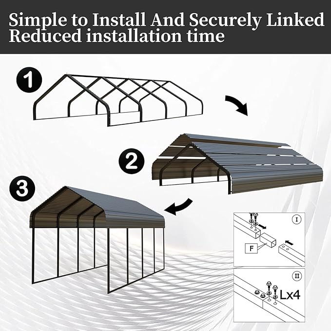 12x20 ft Metal Carport for Outdoor Garages Steel Heavy Duty Portable Garage with Large Tall Carports Canopy for Snow, Car Ports with Galvanized Steel Roof & Frame - Grey