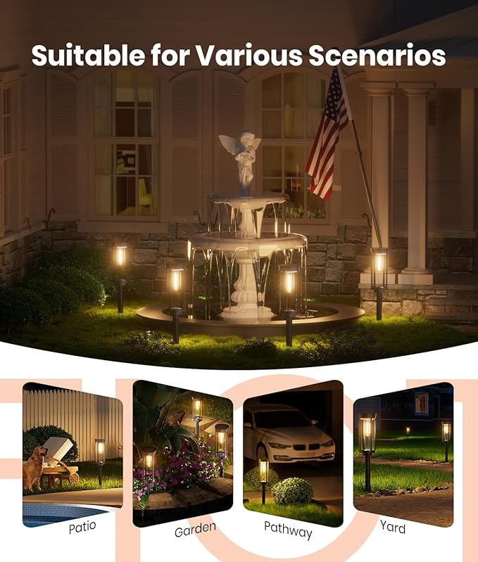 Solar Pathway Lights Outdoor, IP65 Waterproof Auto On/Off Solar Garden Lights Solar Powered Landscape Lighting for Yard Patio Walkway (Warm White, 4pack)