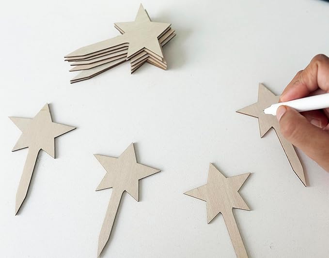 100 Pcs Wood Plant Labels, Natural Wooden Plant Marker Garden Sign Tags, Star Type Garden Markers for Succulents, Herbs, Seedlings, Potted, Flowers, Vegetables (Star)