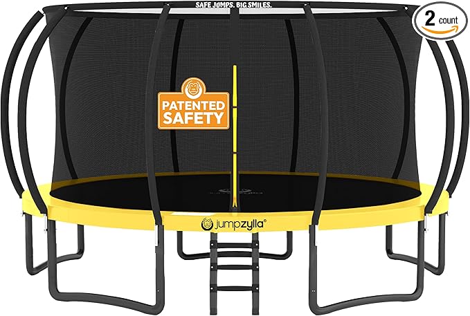 JUMPZYLLA Trampoline Outdoor 8FT 10FT 12FT 14FT 15FT 16FT with Enclosure and Ladder, ASTM Approved Recreational Trampoline for Kids and Adults, Anti-Rust Coated Frame