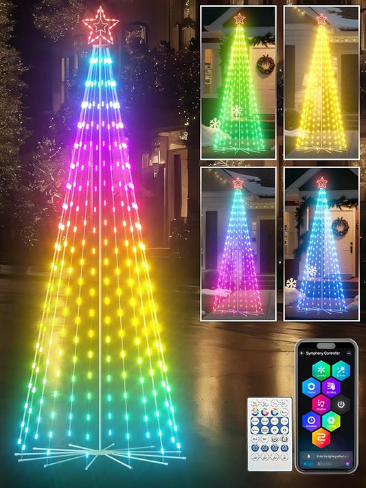 12ft Smart Outdoor Lighted Christmas Tree with Sturdy Iron Base, 16 Mil Color Changing, Music Sync, Timer, Group Control, RGB Led Christmas Decorations for Indoor Outdoor