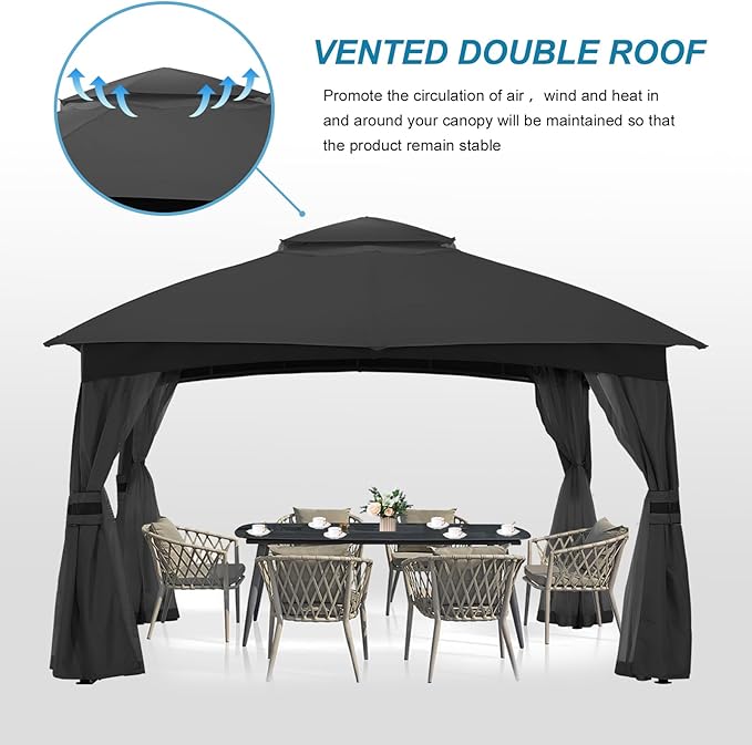 MASTERCANOPY Outdoor Patio Gazebo for Garden with Upgrade Steel Frame and Netting Walls (10x12,Gray)
