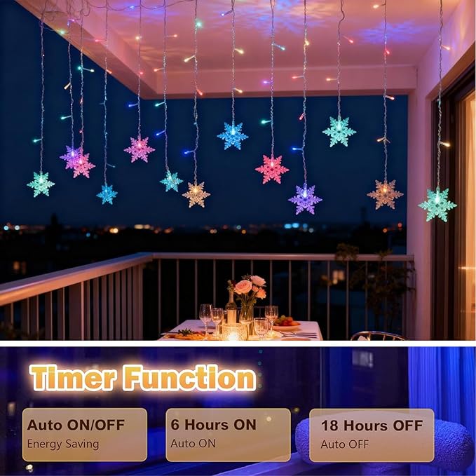 Vigdur Snowflake Christmas Curtain Lights, 13FT 96 LEDs Snowflake String Lights with Remote & 8 Flashing Modes Christmas String Lights for Holiday Wedding Party Home Decorations