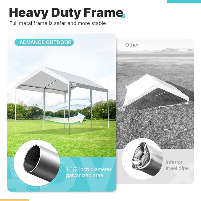 ADVANCE OUTDOOR 10x20 ft Heavy Duty Carport Potable Car Canopy Garage Party Tent Boat Shelter, Adjustable Height, with Leg Cloth, White