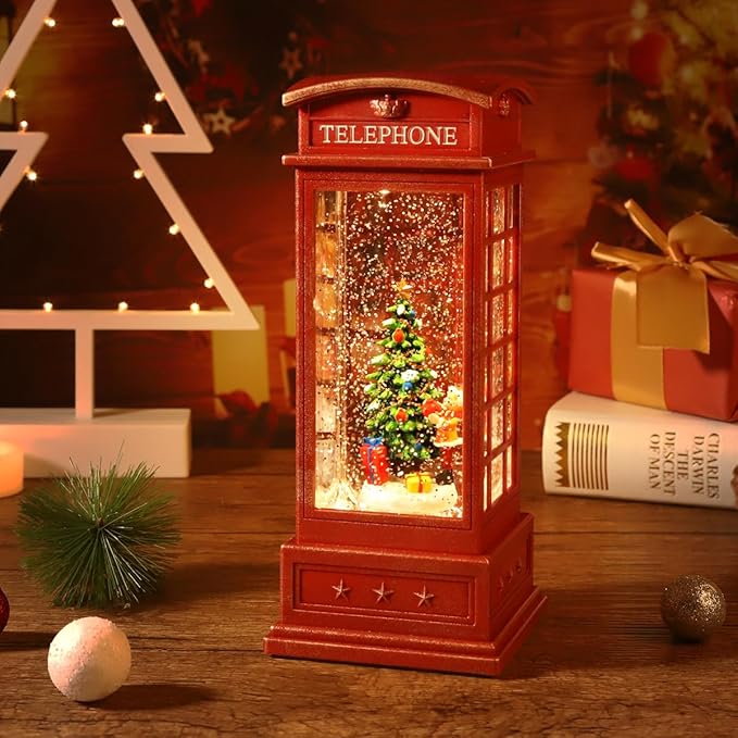 Christmas Snow Globe Lantern Christmas Decorations, Xmas Gifts Christma Vintage Home Decor Indoor,Sparkling with Music 6H Timer, Holiday Party Gifts (Snow Globe Tree)
