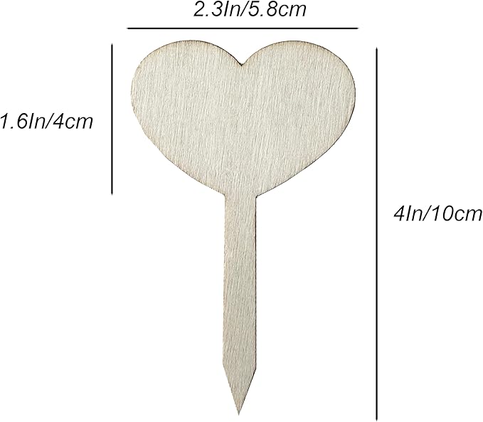100 Pcs Wood Plant Labels, Natural Wooden Plant Marker Garden Sign Tags, Heart Type Garden Markers for Succulents, Herbs, Seedlings, Potted, Flowers, Vegetables (Heart)