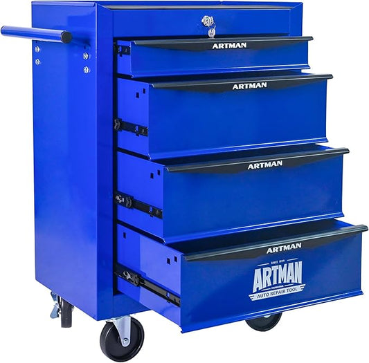 RYH 4 Drawers Rolling Tool Chest - 13 D x 20.9 W x 30.5 H Heavy Duty Mobile Tool Cart with Locking Wheels & Ball Bearing Drawers, Garage Tool Storage Cabinet (Blue, 4 Drawers)