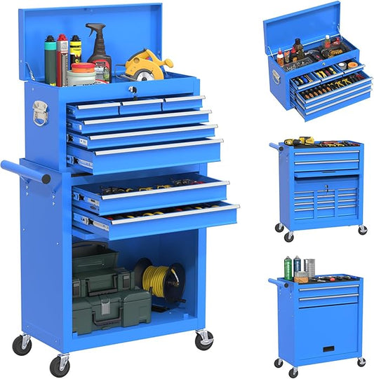 Rolling Tool Chest with Wheels, 8-Drawer High Capacity Tool Box with Wheels, Removable Storage Toolbox with Lock for Garage, Workshop (Blue)