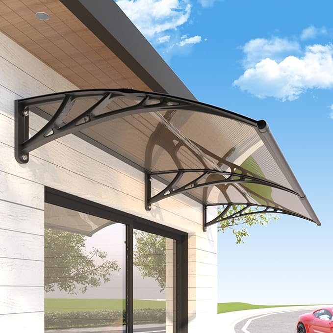 Awning for Outside, 40x60 UV-Resistant Rain and Snow-Proof House Overhang Canopy, Polycarbonate Door Awnings Exterior for Outdoor Patio, Porch, Deck, Window