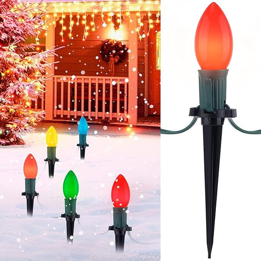 Christmas Pathway Lights Outdoor, 102.8 Ft Driveway Christmas Lights with 80 Multicolor Bulbs and Stakes, Connectable Outdoor Decorations Yard Walkway Sidewalk Holiday, Multicolor