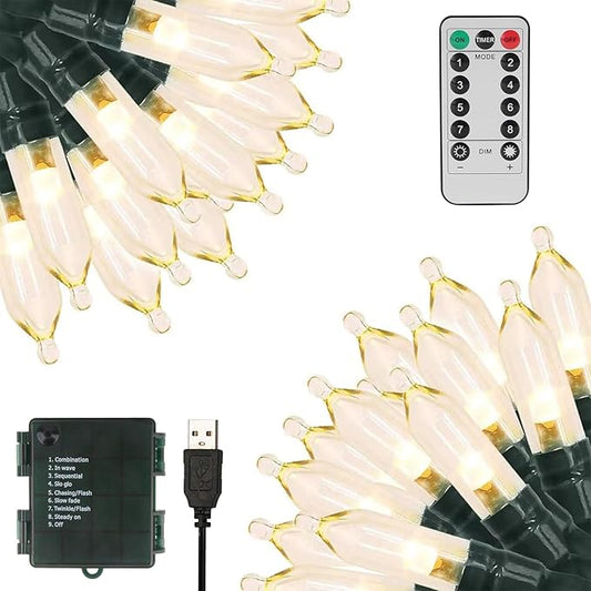 XTF2015 Christmas Lights 66ft 200 LED String Lights Timer Memory Function USB or Battery Powered Waterproof for Indoor Outdoor Decoration (Warm White)