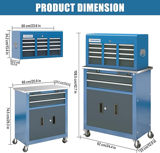 LARBANKE 8-Drawer Rolling Tool Chest,Tool Chest with 360¡Æ Brake Wheels and Padded Feet,Tool Cabinet with Locking System and Drawer Liners,Ideal Design for Garage and Workshop