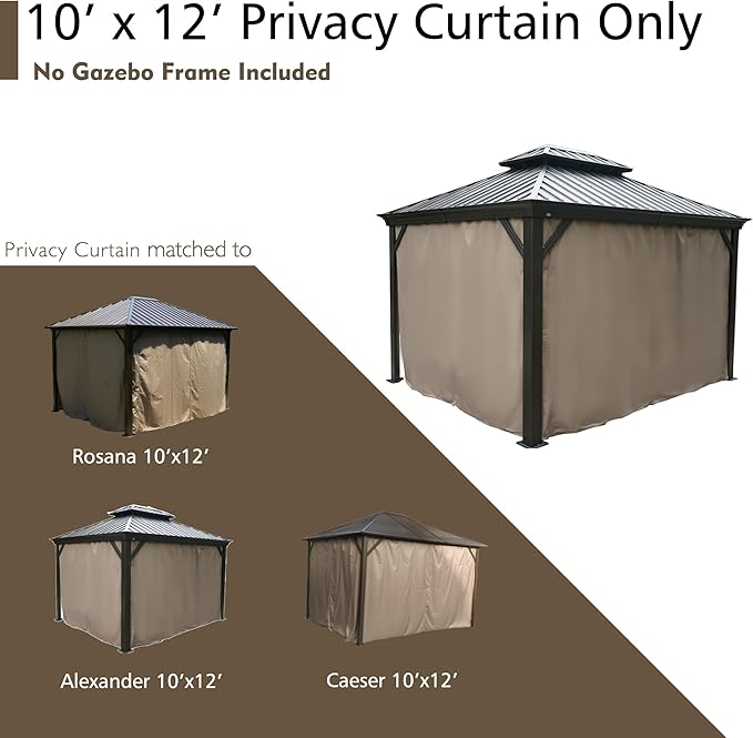 Kozyard Privacy Curtain Outdoor Waterproof Sidewall for Hardtop, OEM Replacement for Patio Gazebo Curtains - Alexander, Caesar, Rosana, Apollo (10ft x 12ft, Brown