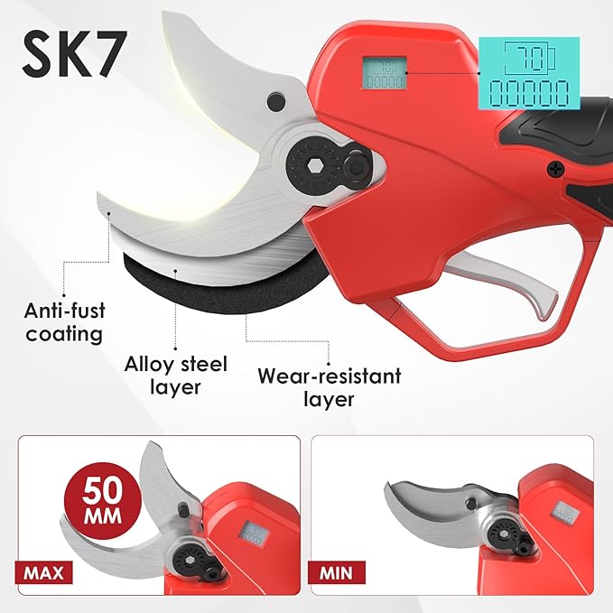 Electric Pruning Shears with Telescopic Rod, 50mm 1.96 Cutting Diameter Cordless Pruner with 2 Rechargeable Batteries, Tree Branch Cutter with SK7 Blade for Gardening Pruning
