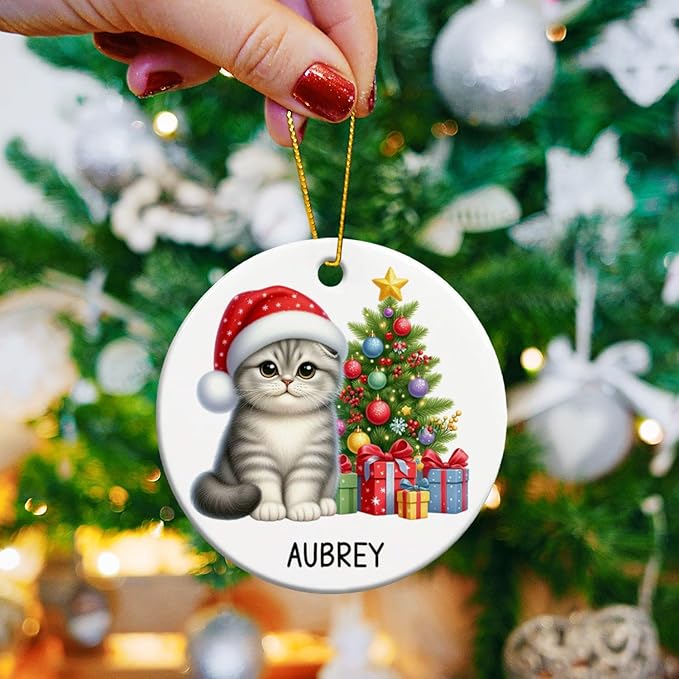 Personalized Scottish Fold Christmas Ceramic Ornaments, Scottish Fold Ornament with Custom Name, Cat Christmas Tree Ornament 2025, Gift for Cat Dad Mom Pet Owner, Pet Lovers Xmas Keepsakes