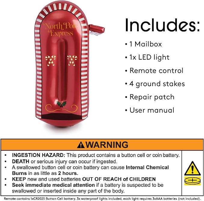 FUNBOY Inflatable Santa’s Mailbox with Real Letter Slot - Light-up Christmas Yard Decoration