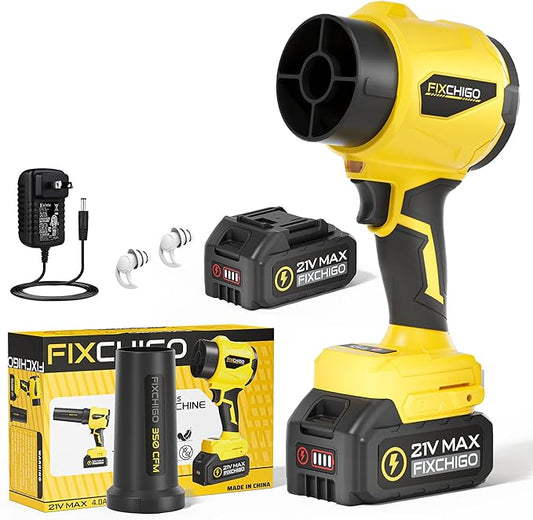 Cordless Leaf Blower, Brushless Dust Cleaner with 1 x 4.0Ah Batteries,3 Speed Modes,Handheld Leaf Blower for Lawn, Garage, Snow, Patio(Yellow)