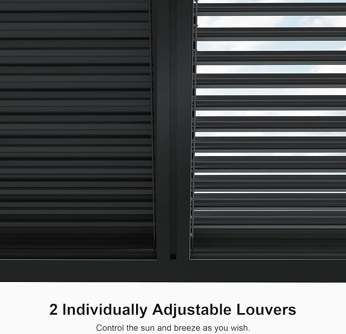 PURPLE LEAF LED Louvered Pergola 94AS 11'x 14' Full Aluminum Frame and Adjustable Roof Integrated Strip Lights for Outdoor Deck Garden Patio Gray Hardtop Gazebo Pergola