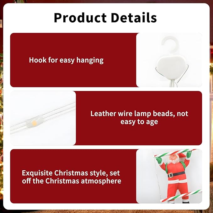 5.5ft Santa Climb LED Hanging Lights Christmas Decorations Outdoor Lights Waterproof Eave Decorative Light Strings