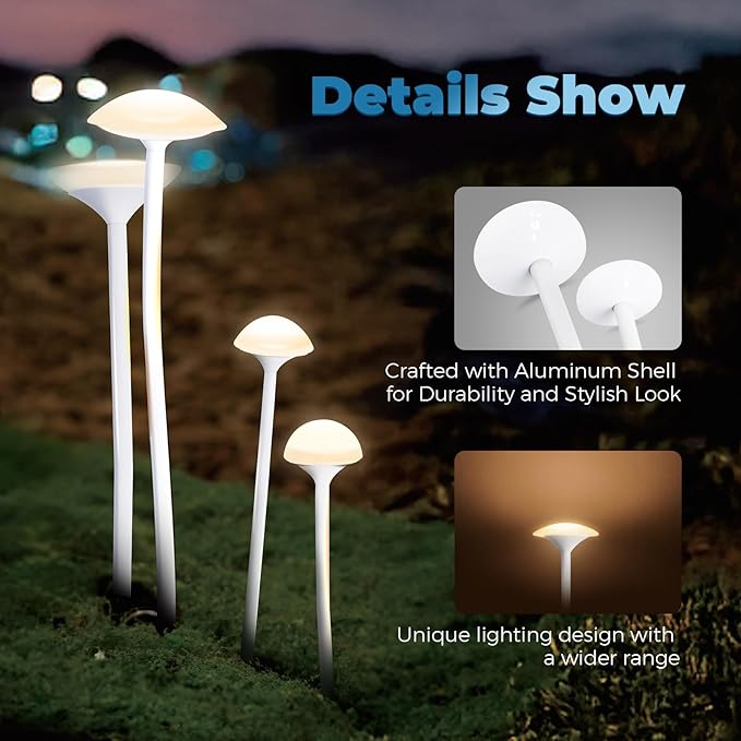 Gardencoin Outdoor Garden Decorations Light, Unique LED Landscape Lighting Decor Waterproof, Mushroom Light Wired with Transformer for Yard, Patio, Lawn, Path, Set of 8